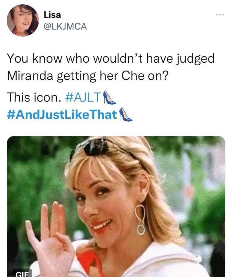 text: you know who wouldn't have judged Miranda getting her Che on? This icon.

photo: samantha jones waving gif